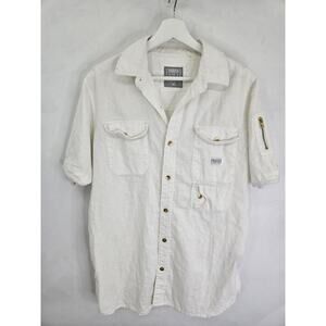 Parish Nation Button Shirt Mens Size M Cream Linen Blend Short Sleeve Beach Wear